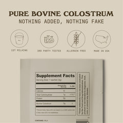 Cowboy Colostrum travel pack back view showing single-serve sachets