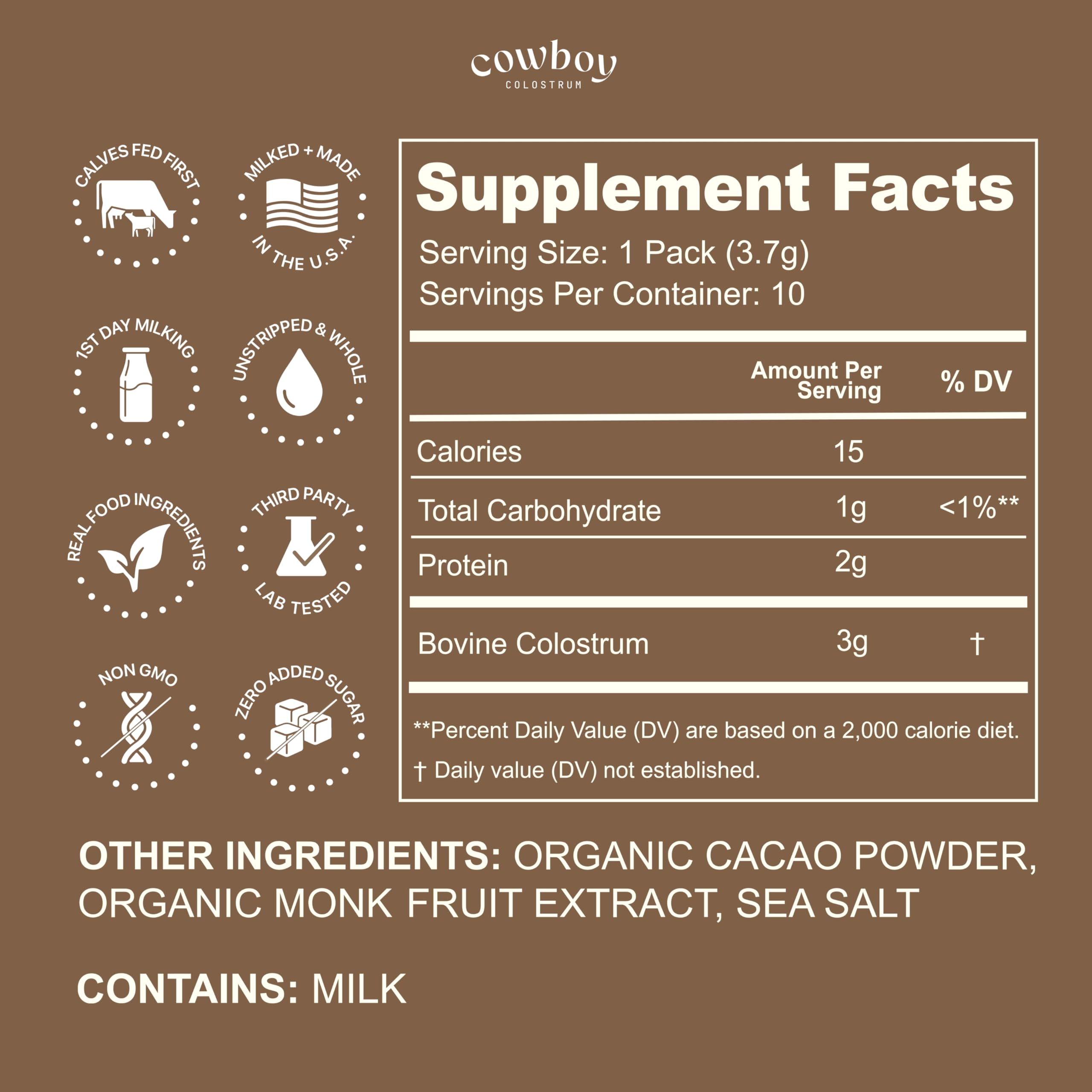 Cowboy Colostrum travel stick chocolate package for on-the-go