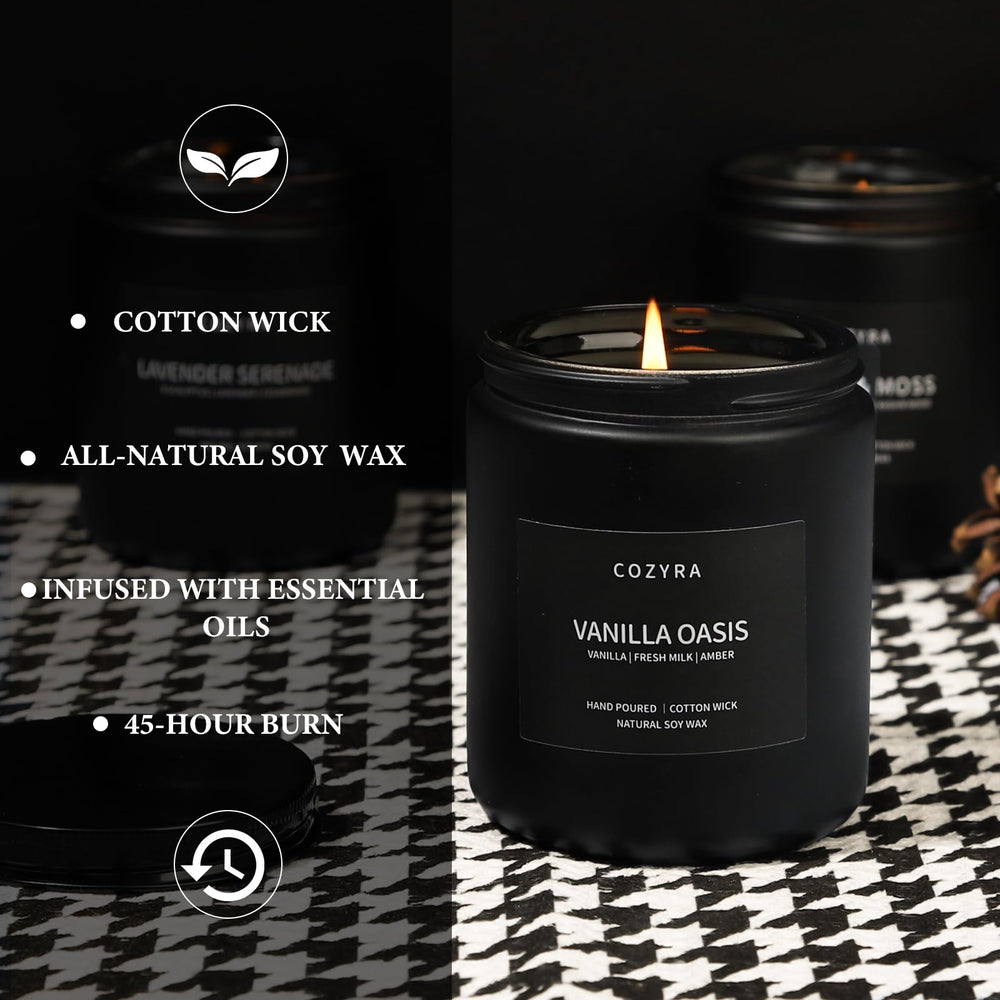 COZYRA long-lasting-burn candle offers steady fragrance through the evening