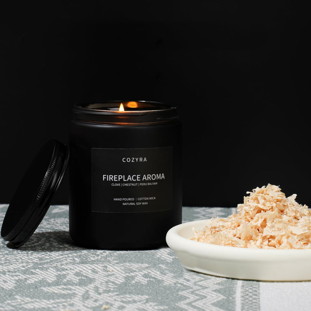 COZYRA oak-smoke-vanilla candle deepens room atmosphere with comforting, rugged notes