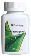 Crackaging Cycloastragenol bottle close-up showing premium purity and packaging.