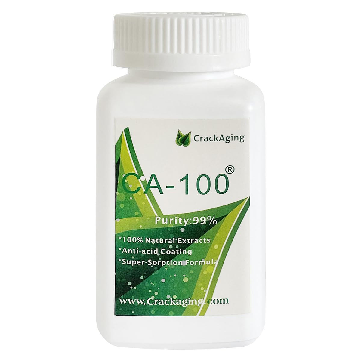 Crackaging CA-100 capsule close-up shows pure cycloastragenol for clean, targeted delivery.