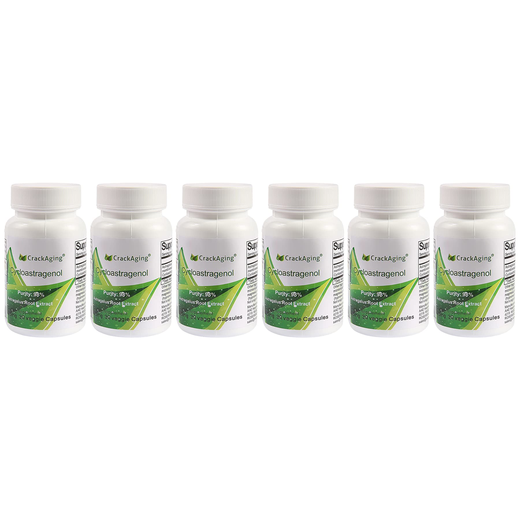 Crackaging Cycloastragenol six-bottle pack showing premium immune support and healthy aging potential