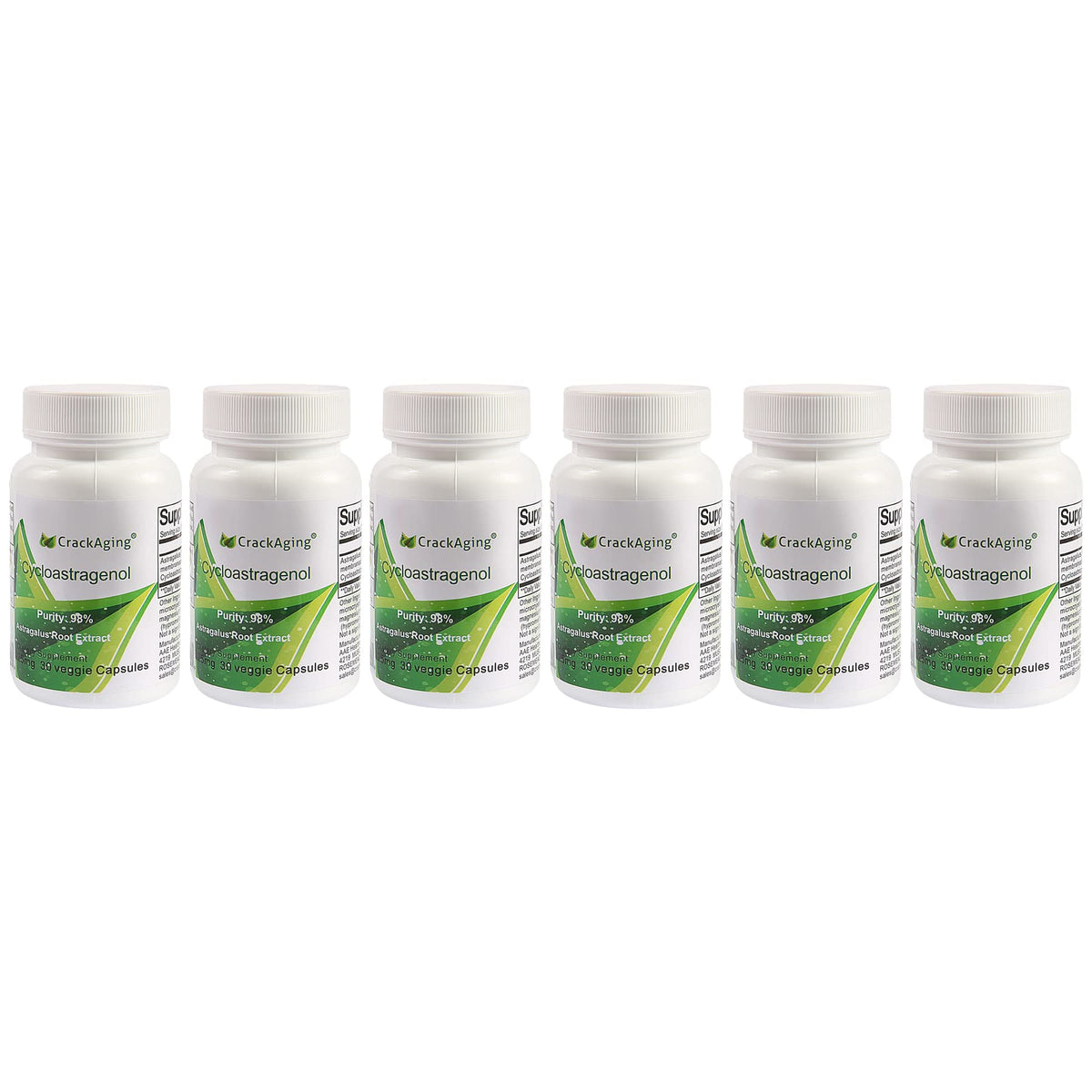 Crackaging Cycloastragenol six-bottle pack showing premium immune support and healthy aging potential
