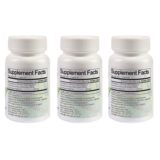 Crackaging Cycloastragenol capsules on a tray demonstrate easy daily use.