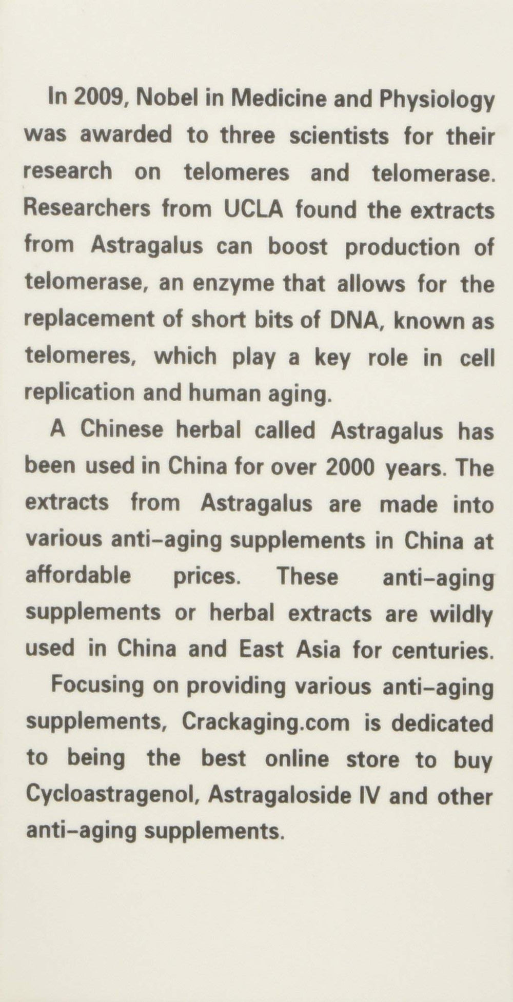 Crackaging Cycloastragenol capsules close-up for dosage and form