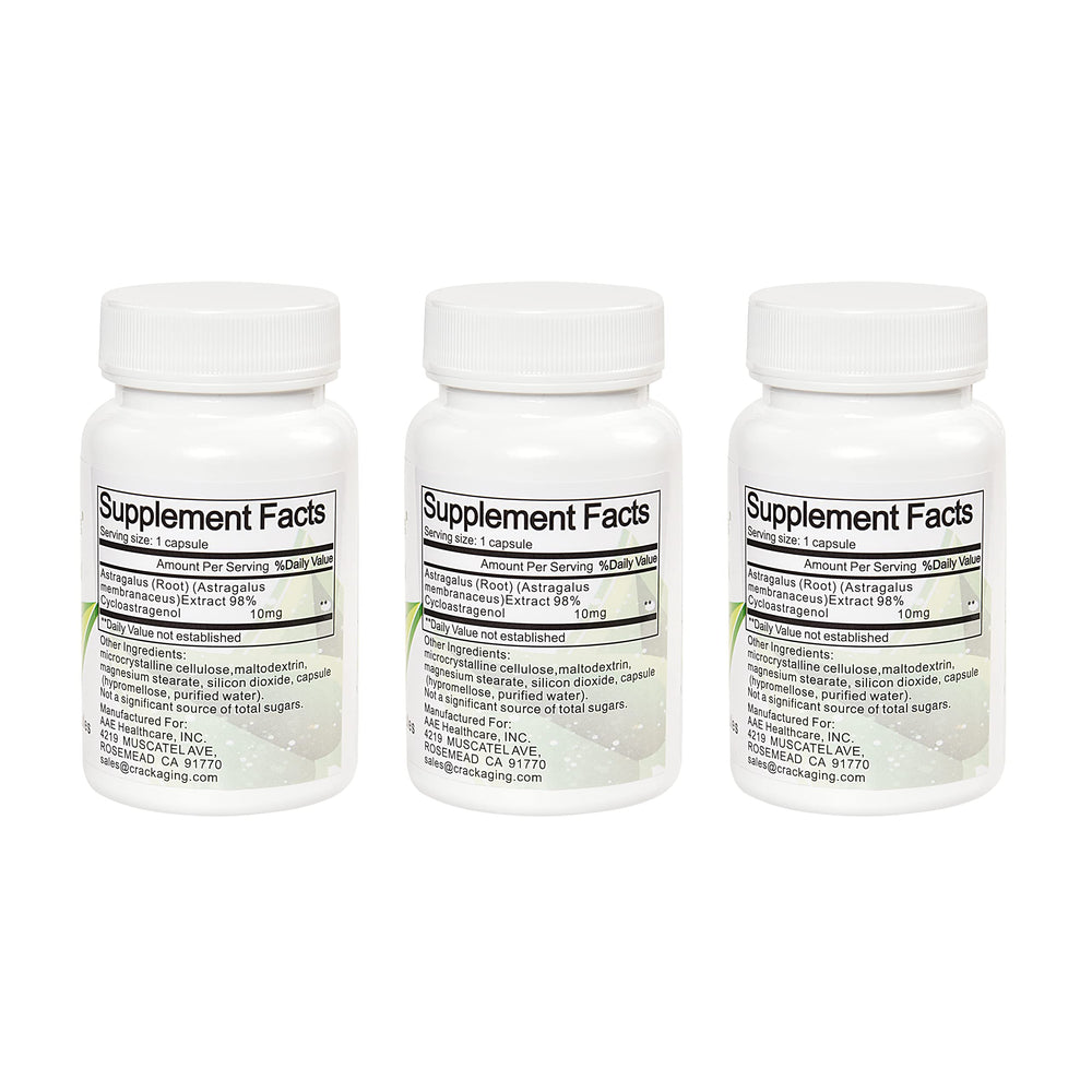 Crackaging Cycloastragenol capsules close-up highlighting purity