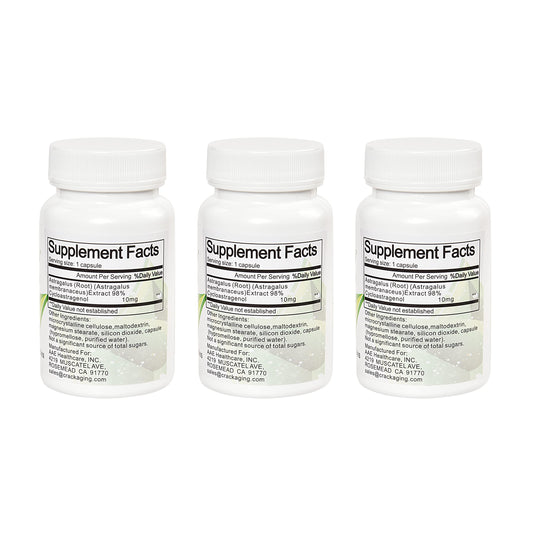 Crackaging Cycloastragenol capsules close-up highlighting purity