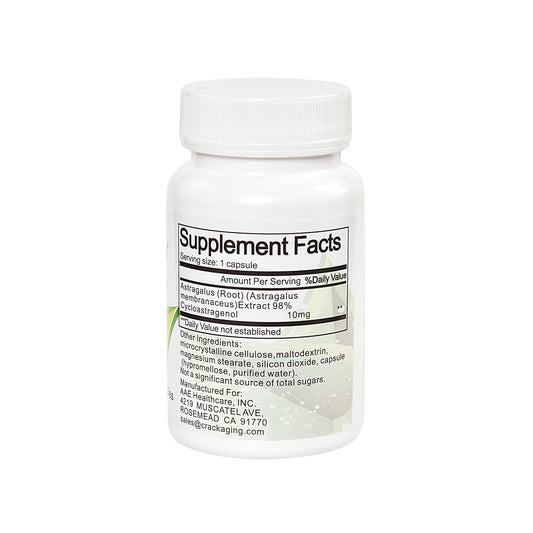 Crackaging Cycloastragenol capsules shown for consistent daily energy.