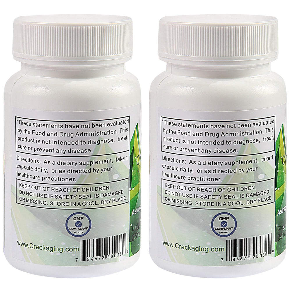 Crackaging Cycloastragenol capsule close-up with 98%+ purity
