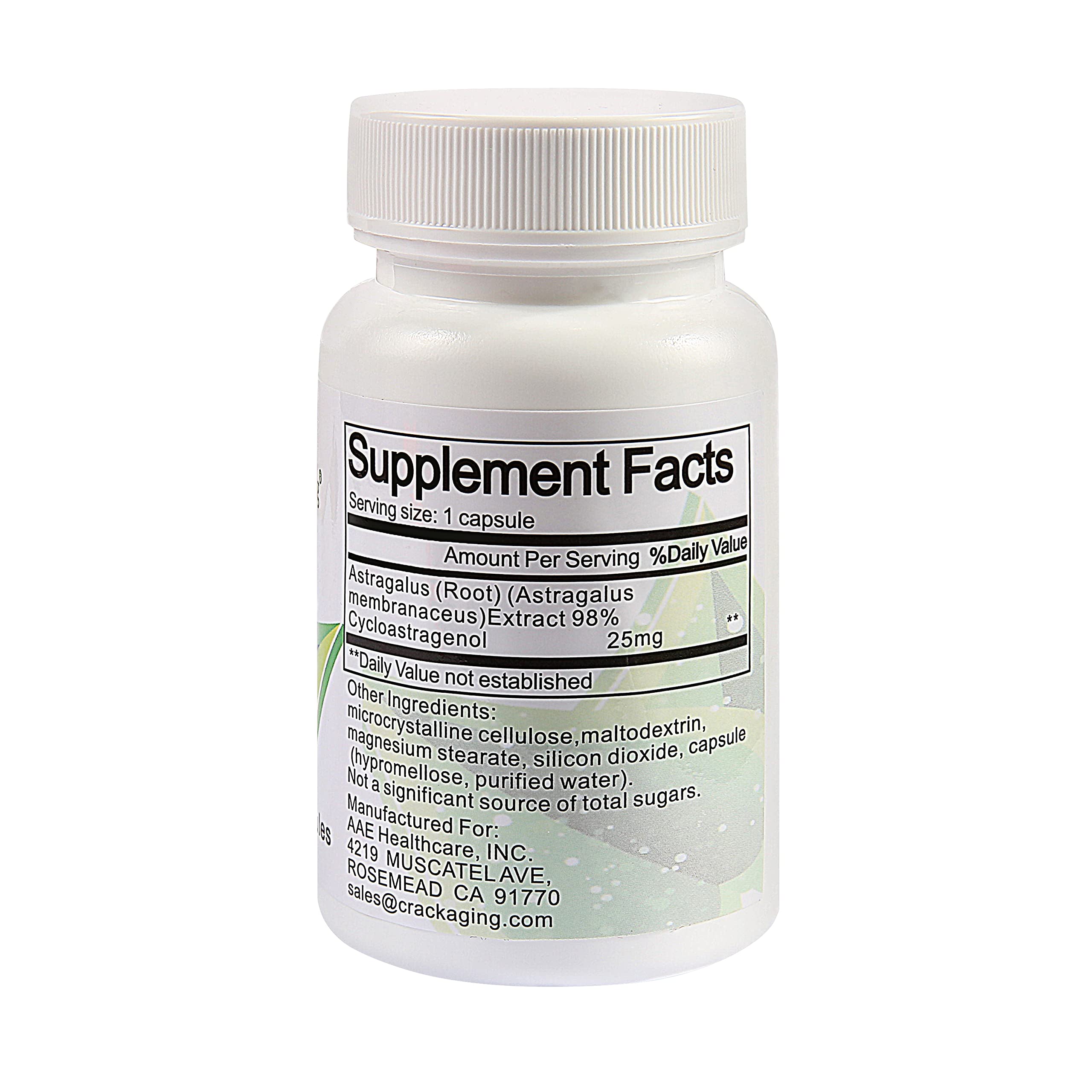 Crackaging Cycloastragenol capsules close-up indicating enhanced absorption potential.