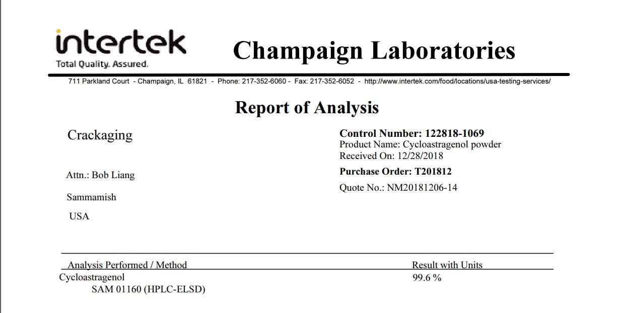 Crackaging third-party lab report image verifying purity and testing standards.