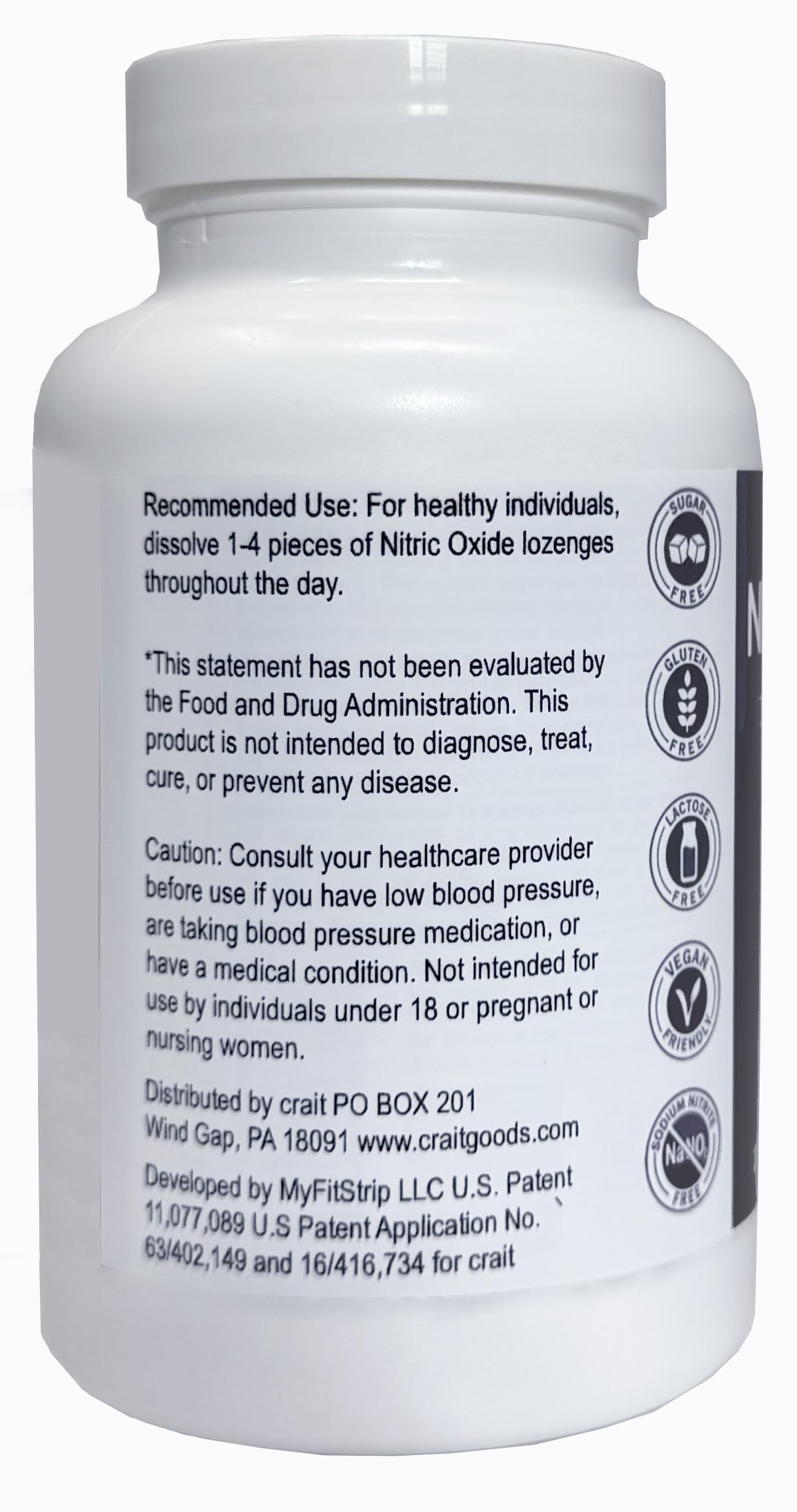 Crait Nitric Oxide Lozenges closeup reveals texture and potential fast nitrate source.