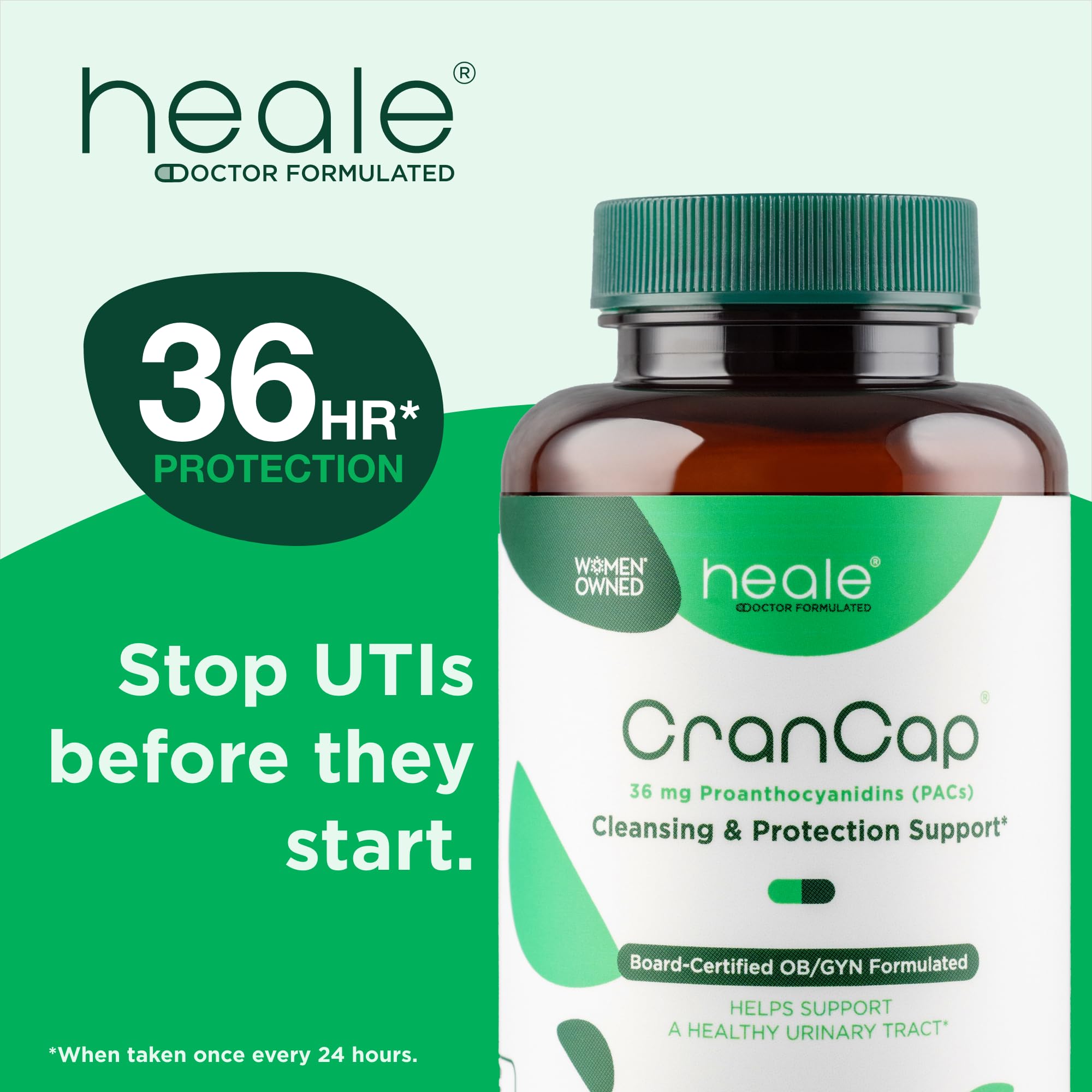 CranCap 36mg PACs close-up highlighting potent cranberry extract.