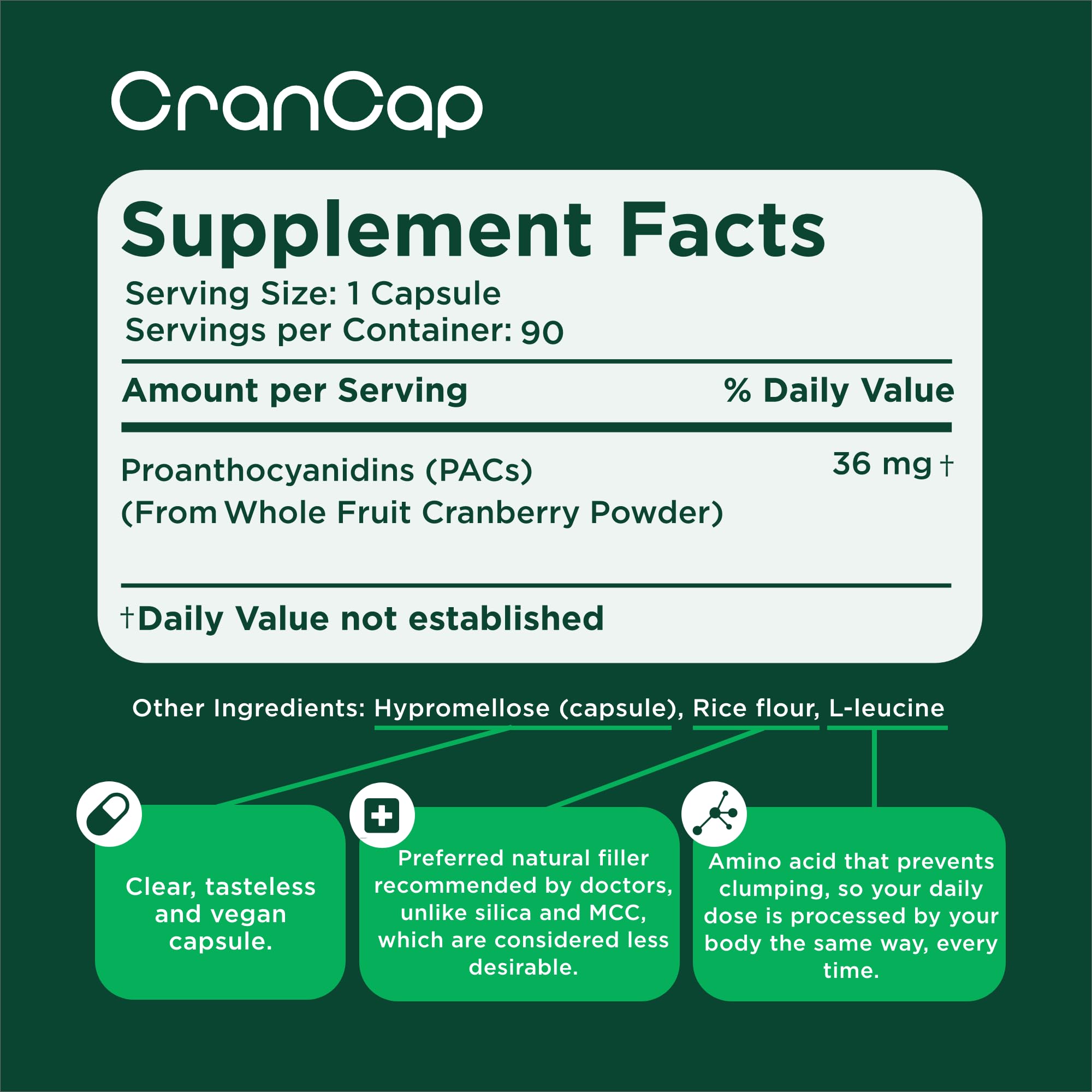 CranCap vegan gluten-free label signals inclusive wellness options.