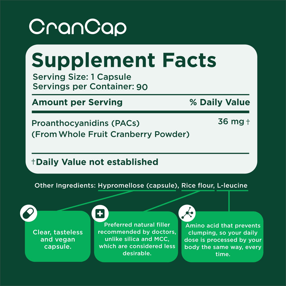 CranCap vegan gluten-free label signals inclusive wellness options.
