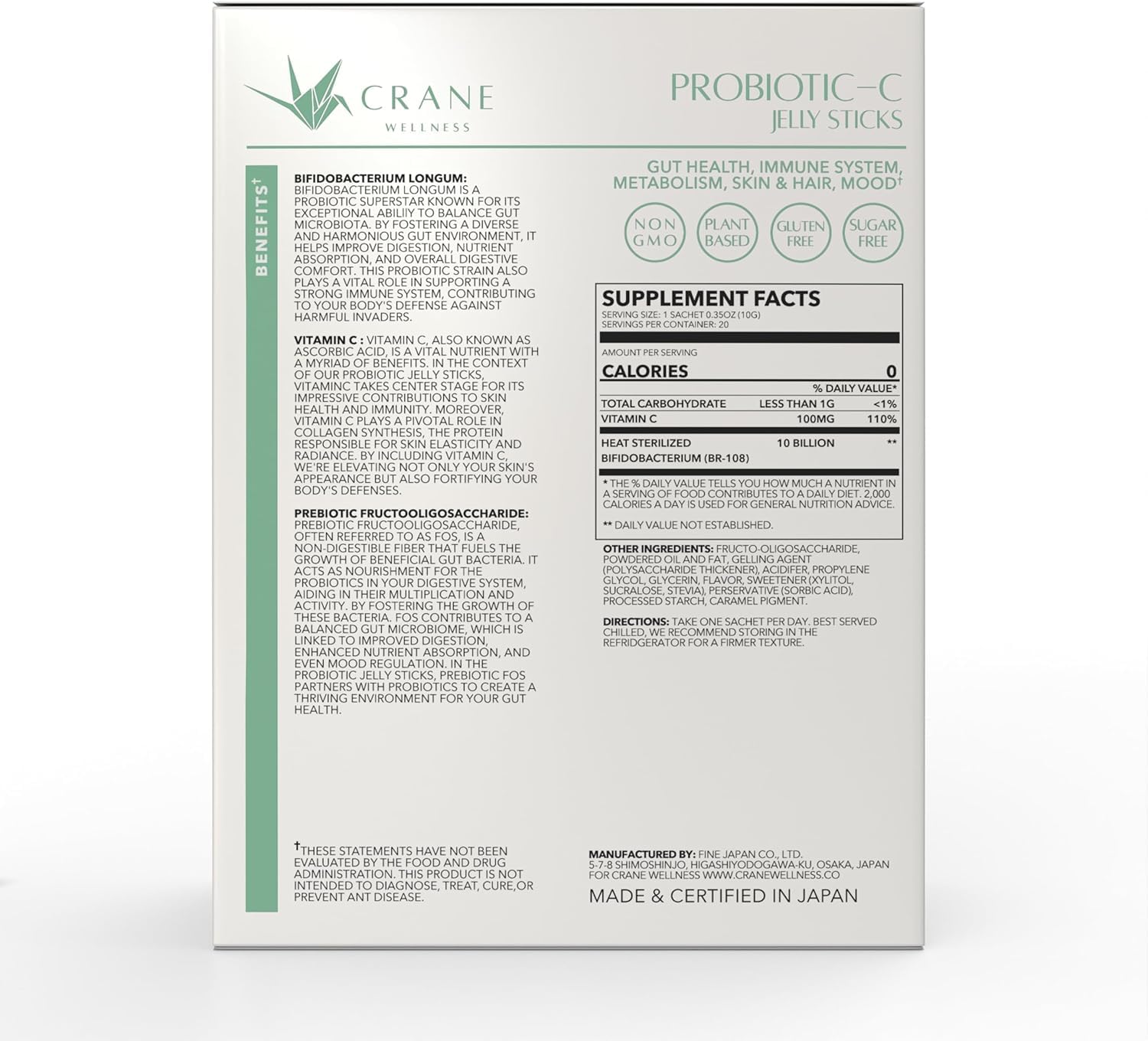 CRANE WELLNESS Probiotic-C Jelly Stick vitamin C boost in daily sachets.