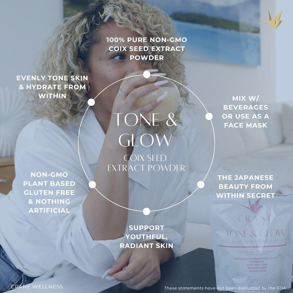CRANE WELLNESS Tone & Glow ingredients list emphasizes nutrients and amino acids