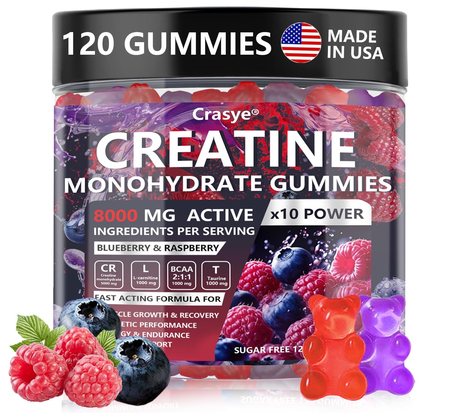 Crasye Creatine Monohydrate Gummies bottle ready for on-the-go energy during workouts.