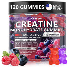 Crasye Creatine Monohydrate Gummies bottle ready for on-the-go energy during workouts.