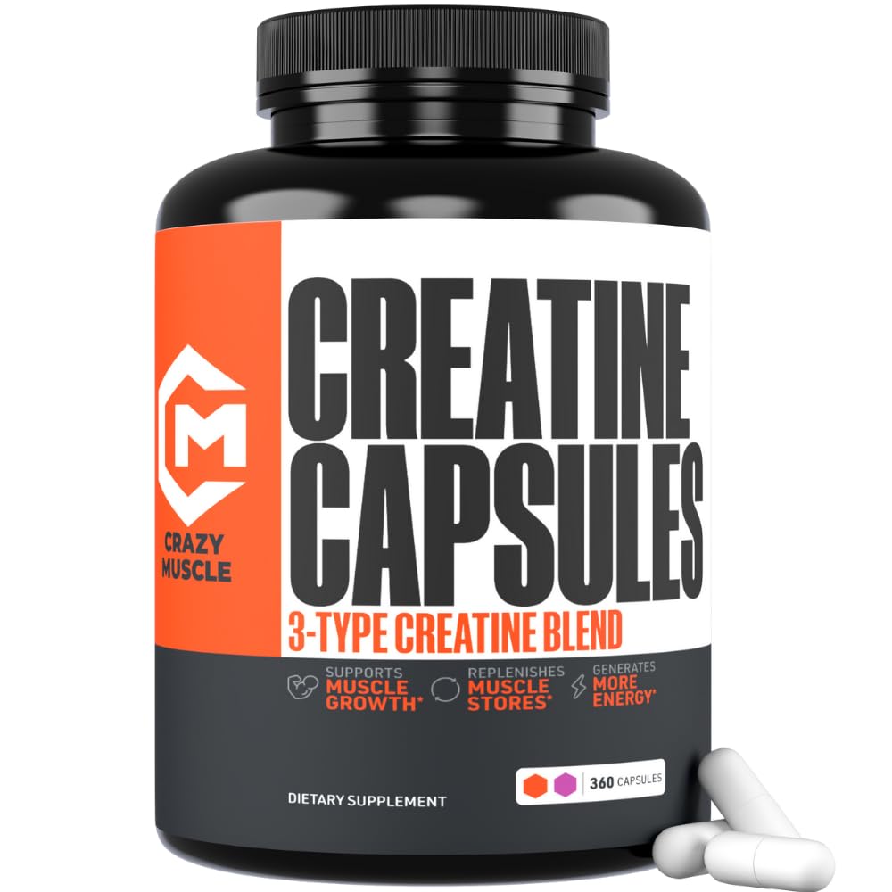 Crazy Muscle Creatine capsules bottle for daily workouts.