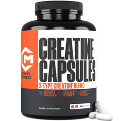 Crazy Muscle Creatine capsules bottle for daily workouts.