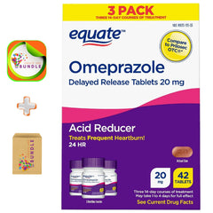 Create and Bundle Equate Omeprazole 20 mg bottle offers daily heartburn support.
