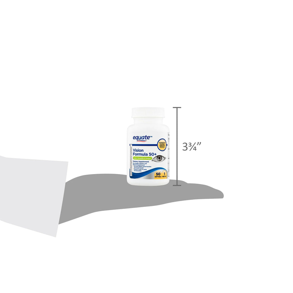 Equate Vision 50+ soft gels label close-up showing complete formula