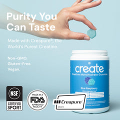 Anti-melting formula shown in Create Creatine Monohydrate Gummies during workouts.