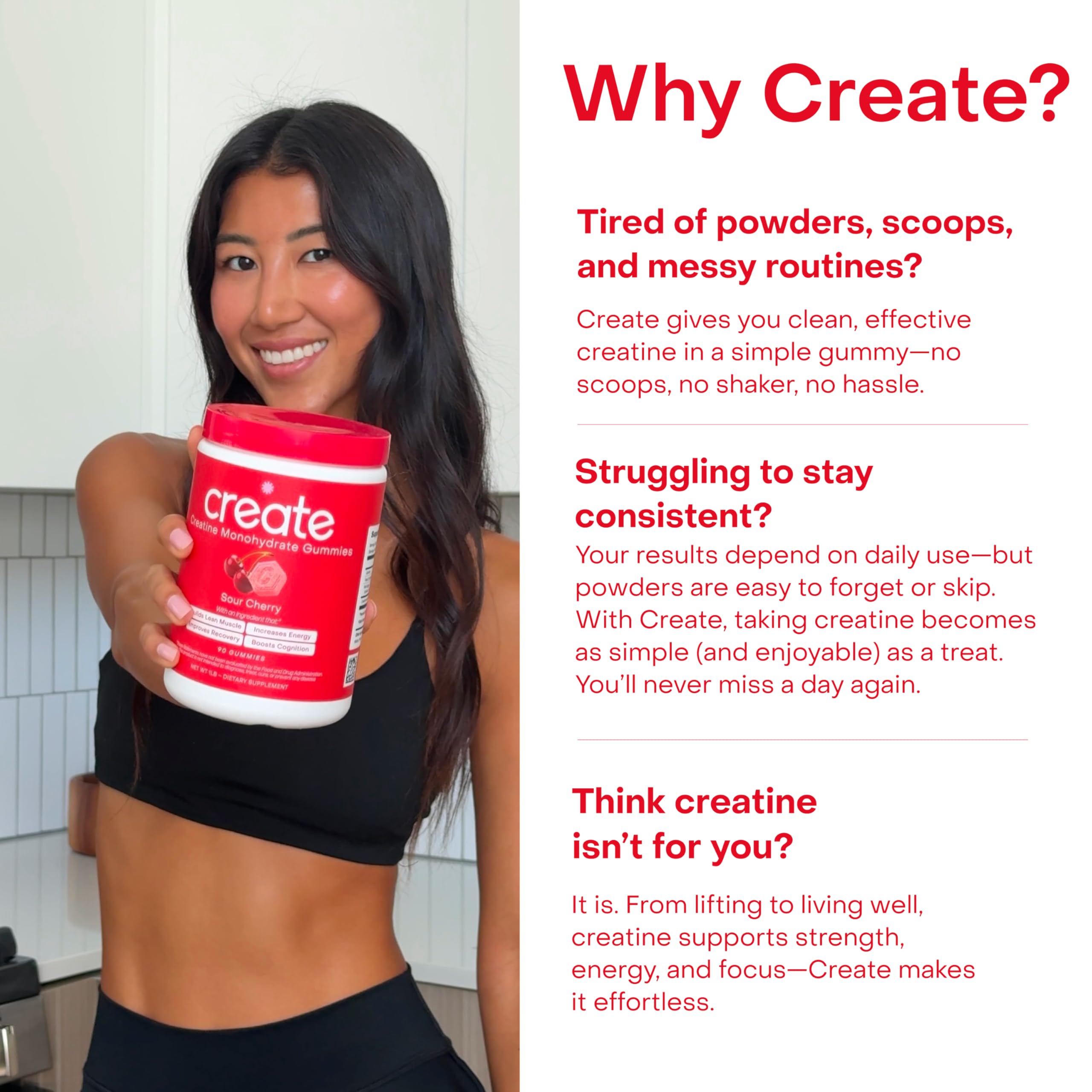Anti melting technology shown in packaging for Create gummies