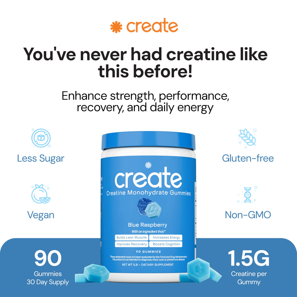 Close-up of Create Creatine Monohydrate Gummies texture and chewy form.