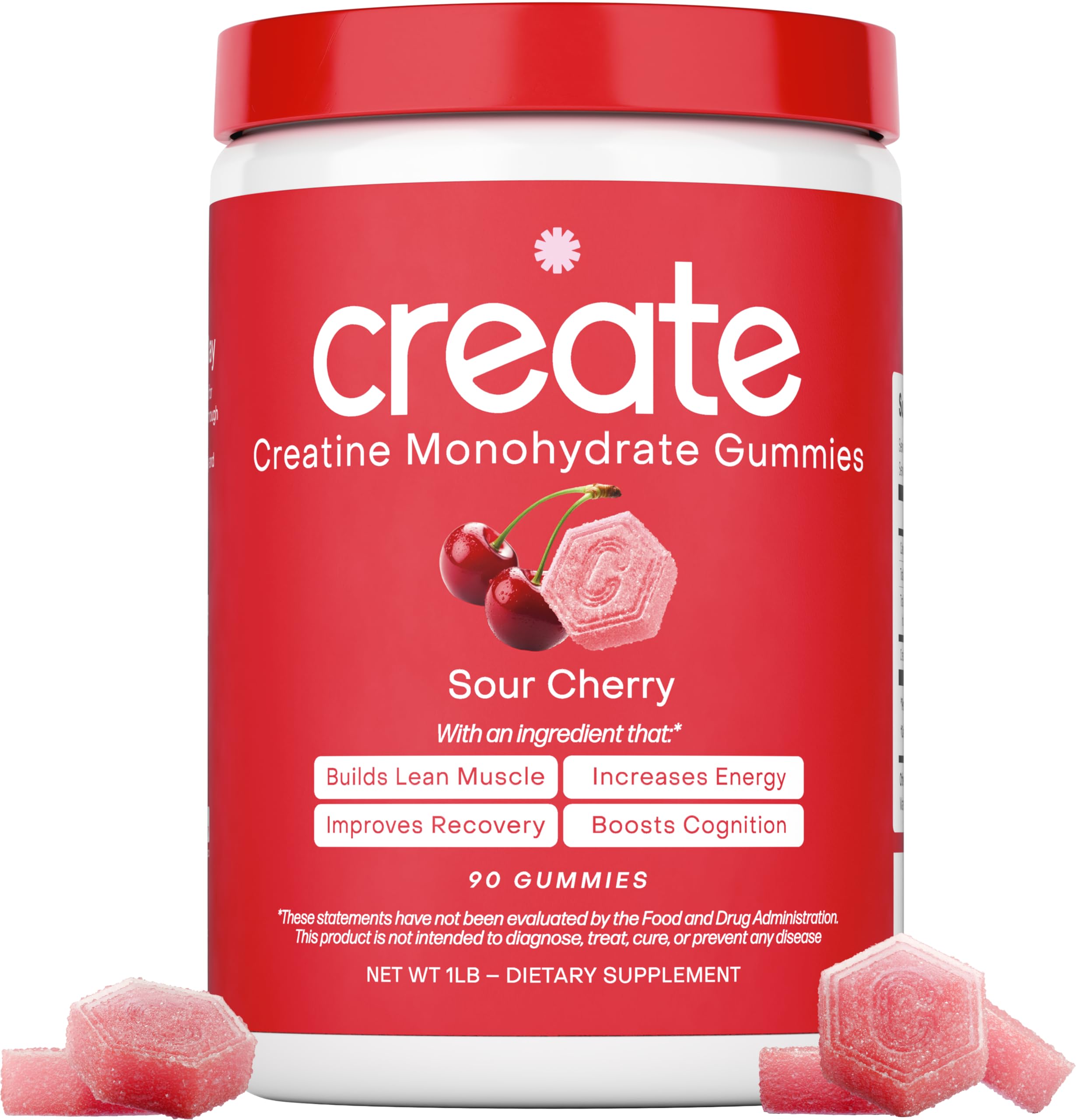 Create Creatine Monohydrate Gummies orange bottle on desk supports on the go workouts