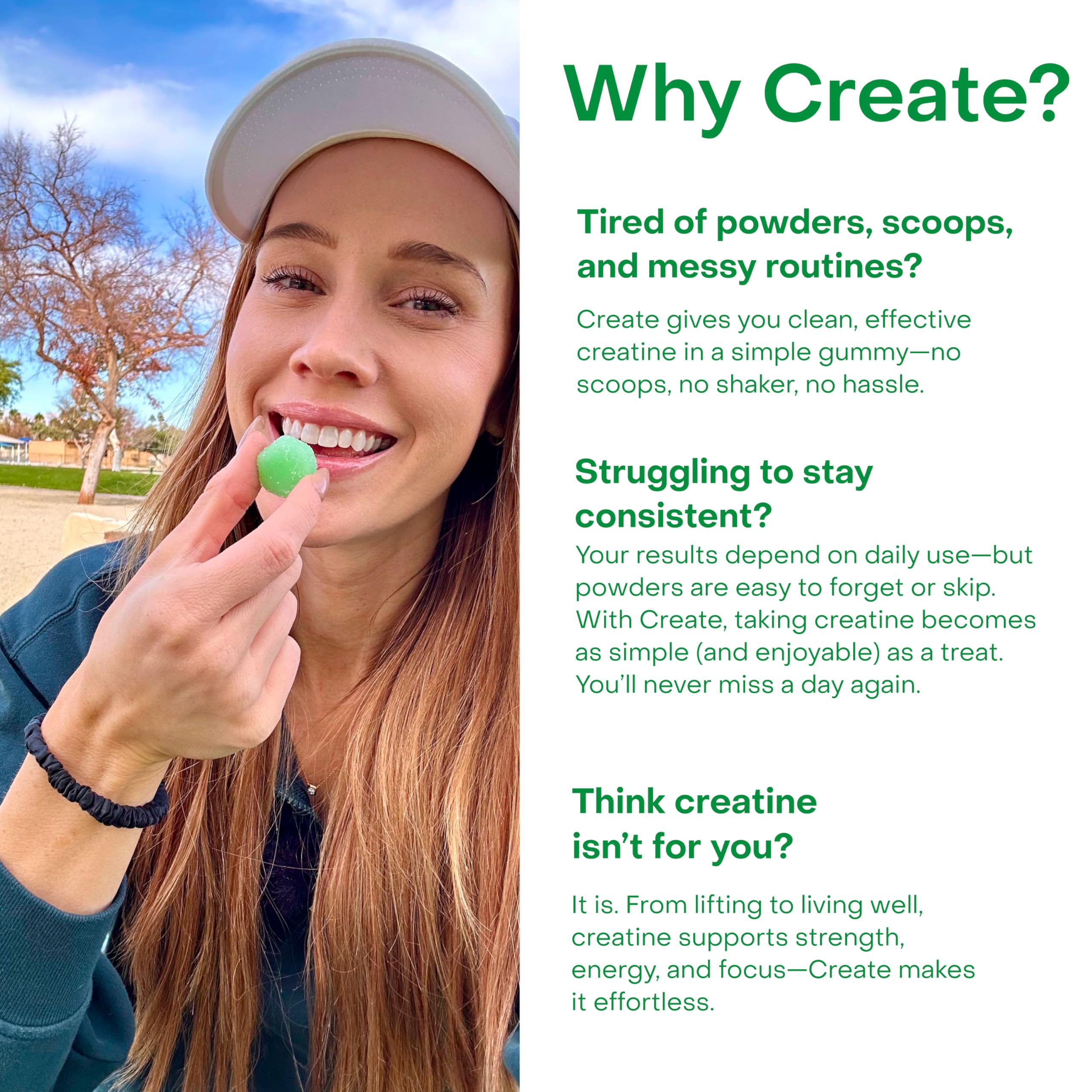 Create Creatine Monohydrate Gummies vegan gluten free badge appeals to dietary needs