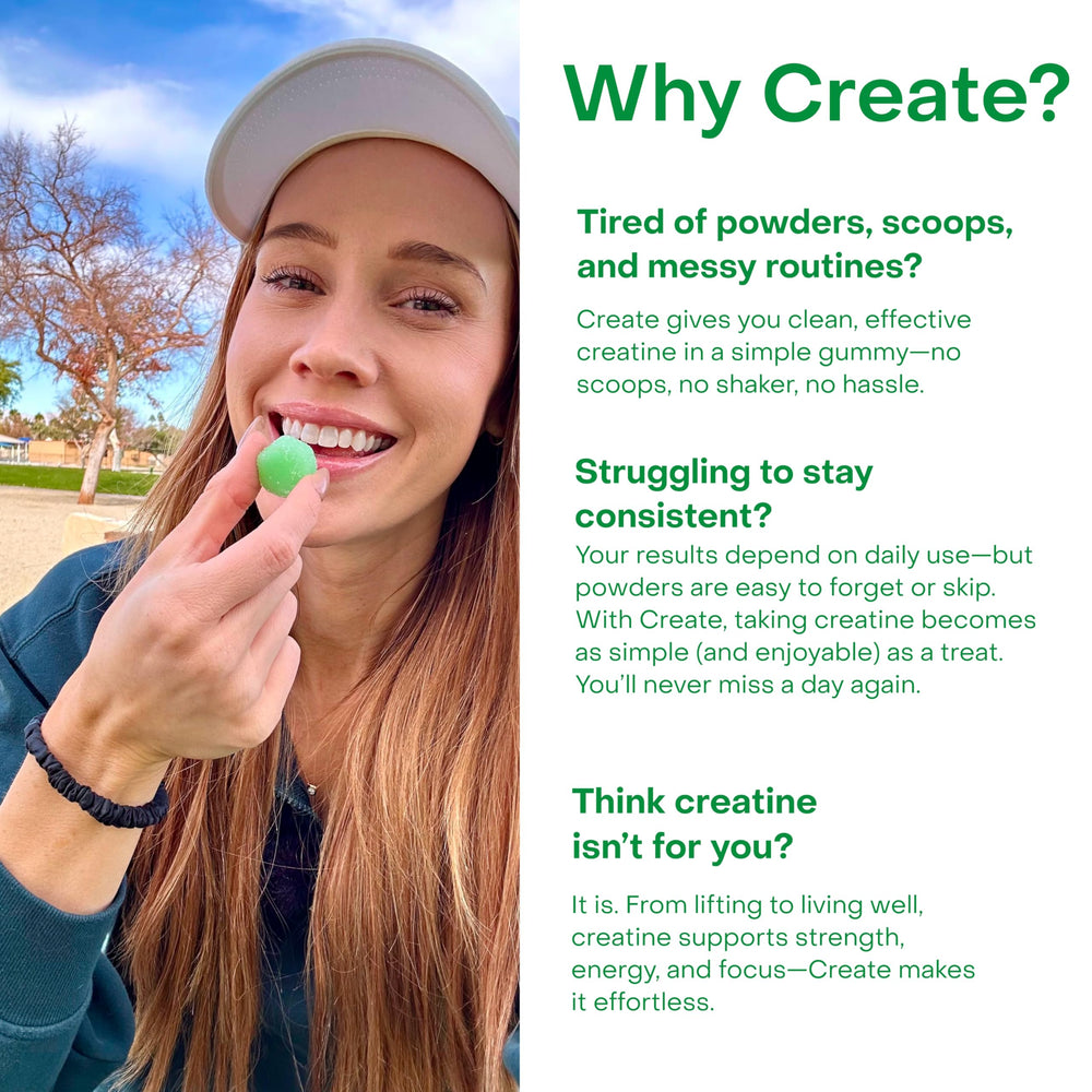 Create Creatine Monohydrate Gummies vegan gluten free badge appeals to dietary needs