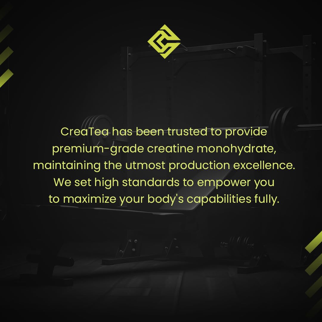 CreaTea 100% creatine monohydrate powder close-up showing purity