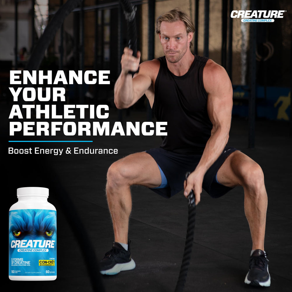 CREATURE Creatine Anhydrous capsules close-up highlighting compact energy support