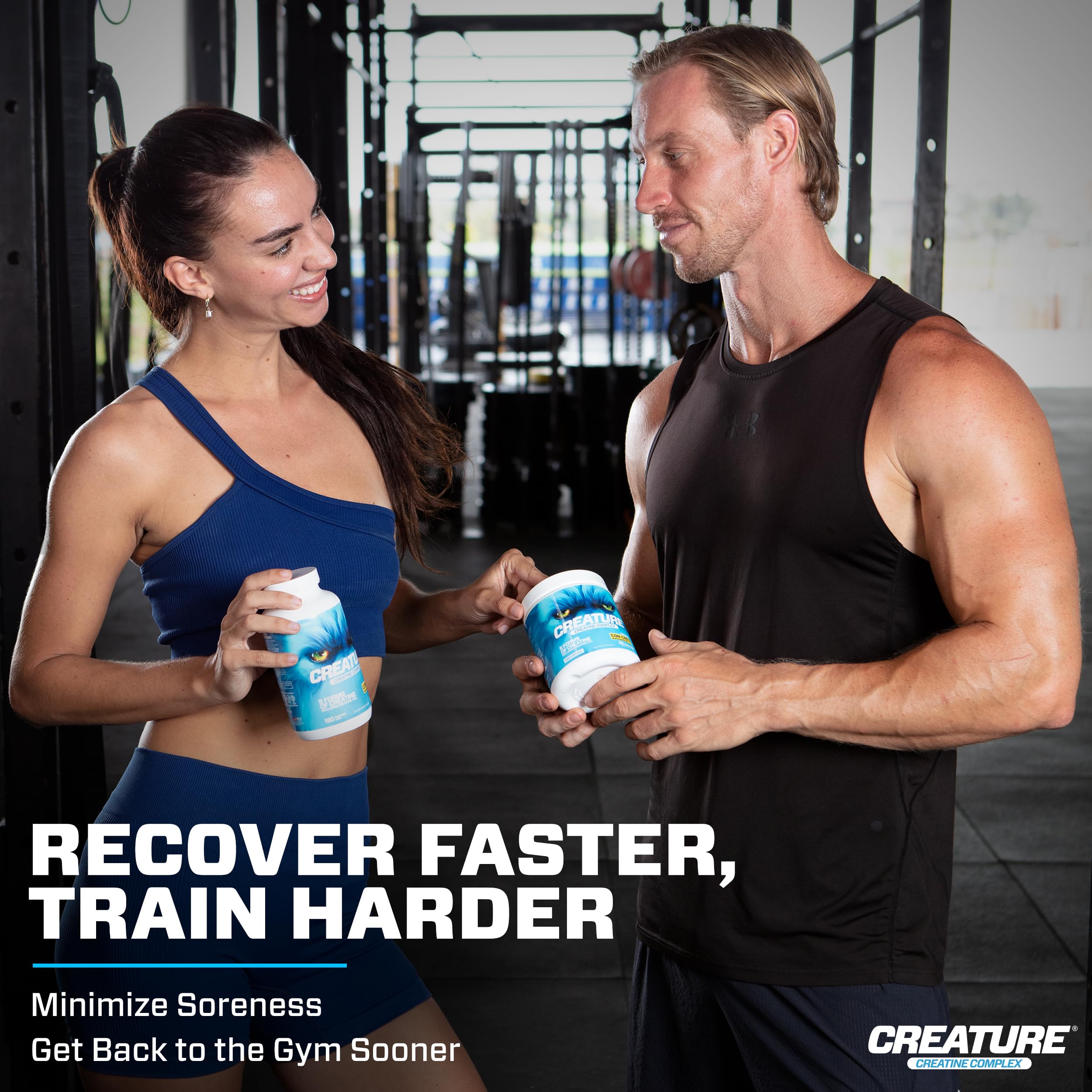 CREATURE Creatine Complex daily-serve with scoop and glass