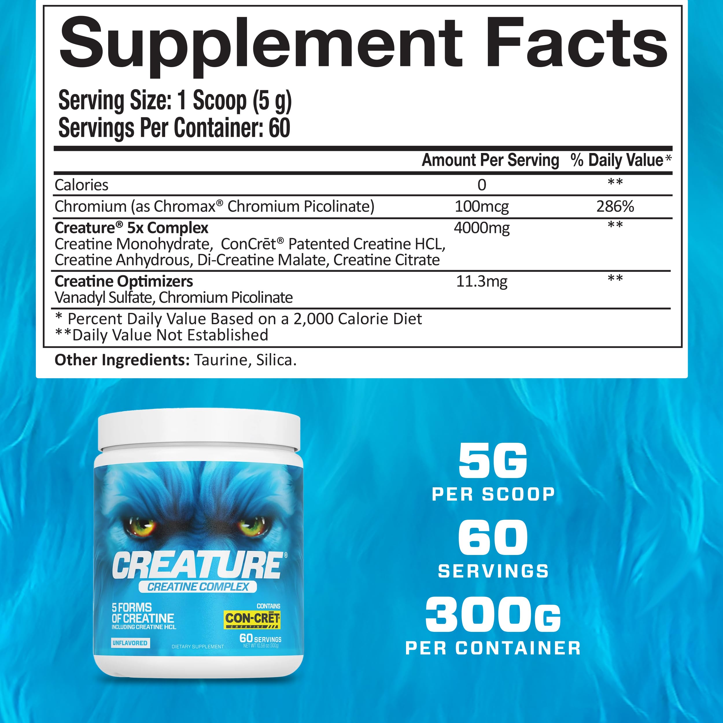 CREATURE Creatine Complex unflavored powder image shows clean keto-friendly mix