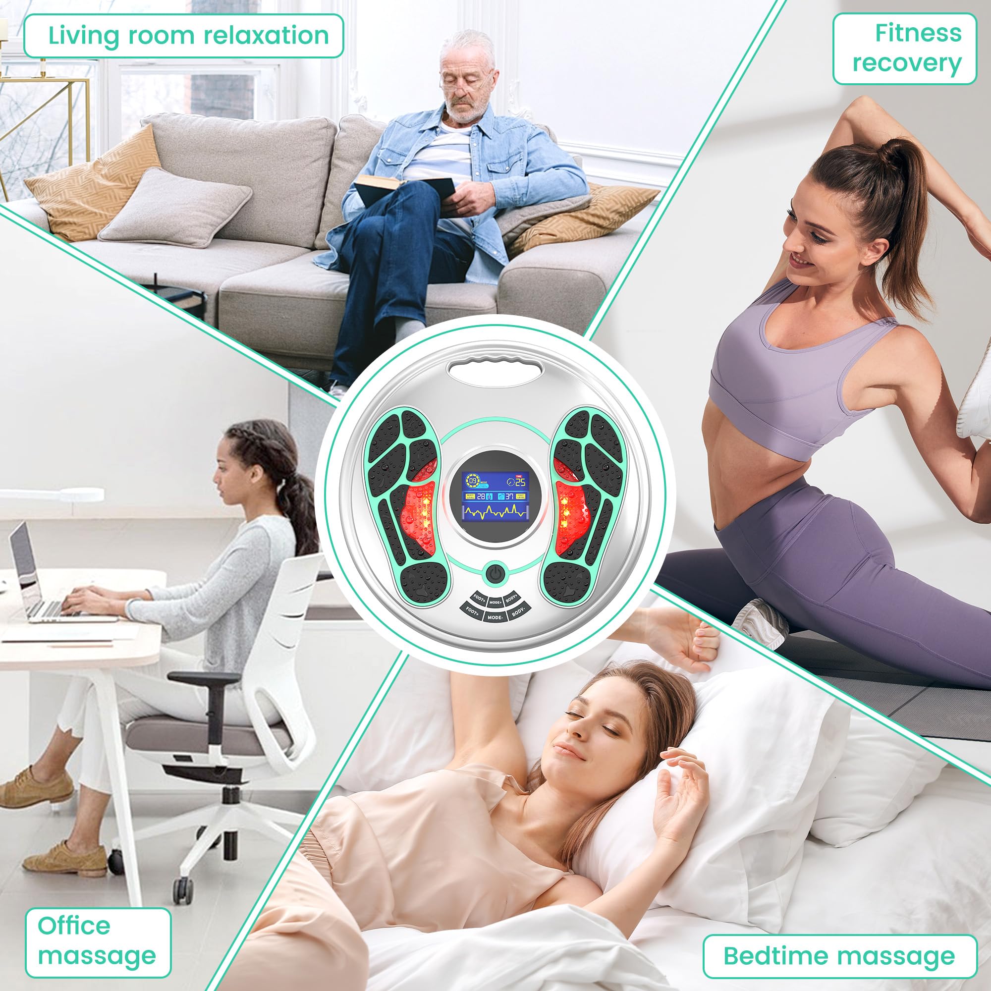 Creliver EMS Foot Massager usage scene in a living room for convenient relaxation.