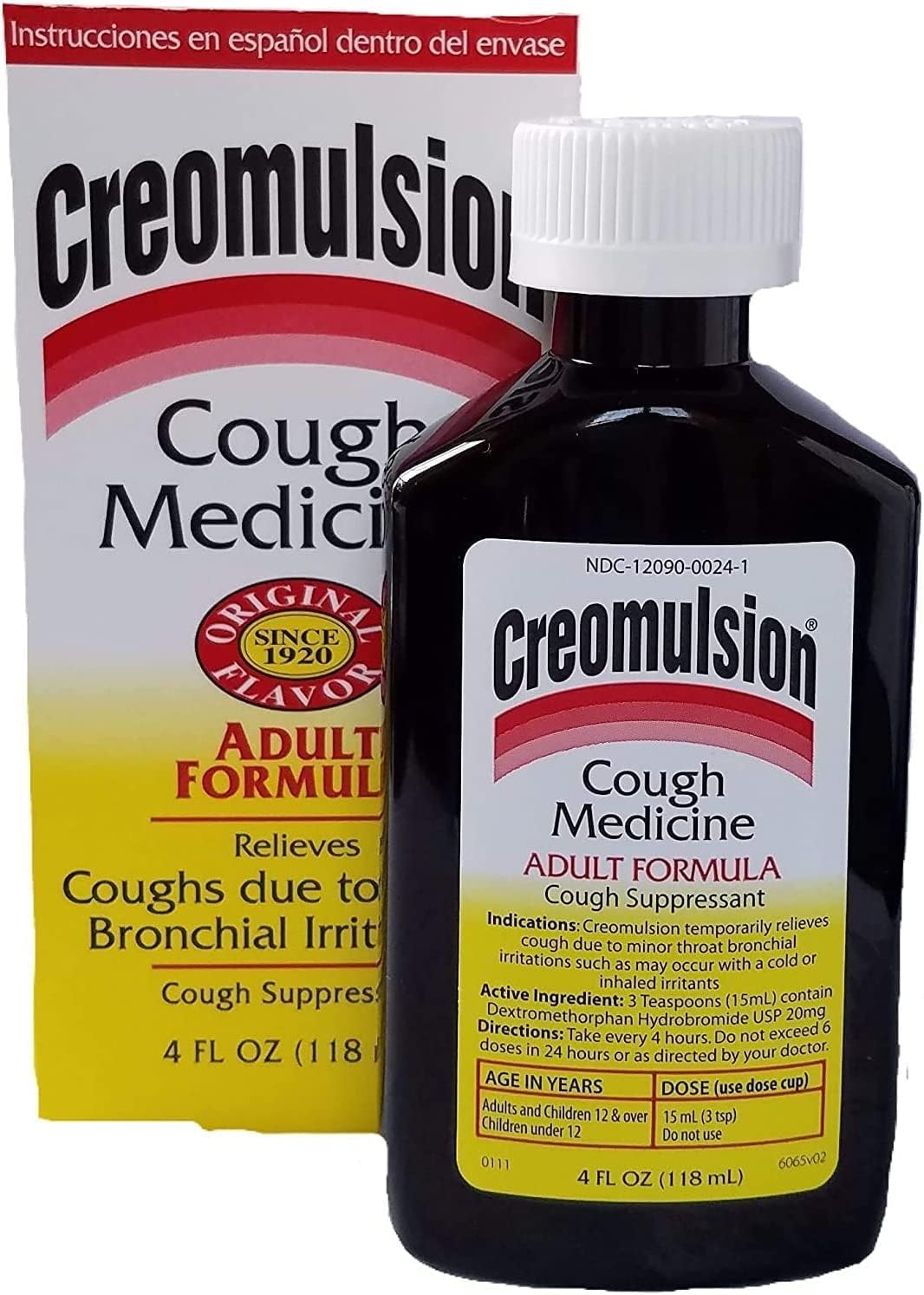 Creomulsion bottle pour shows easy dosing for temporary cough relief.