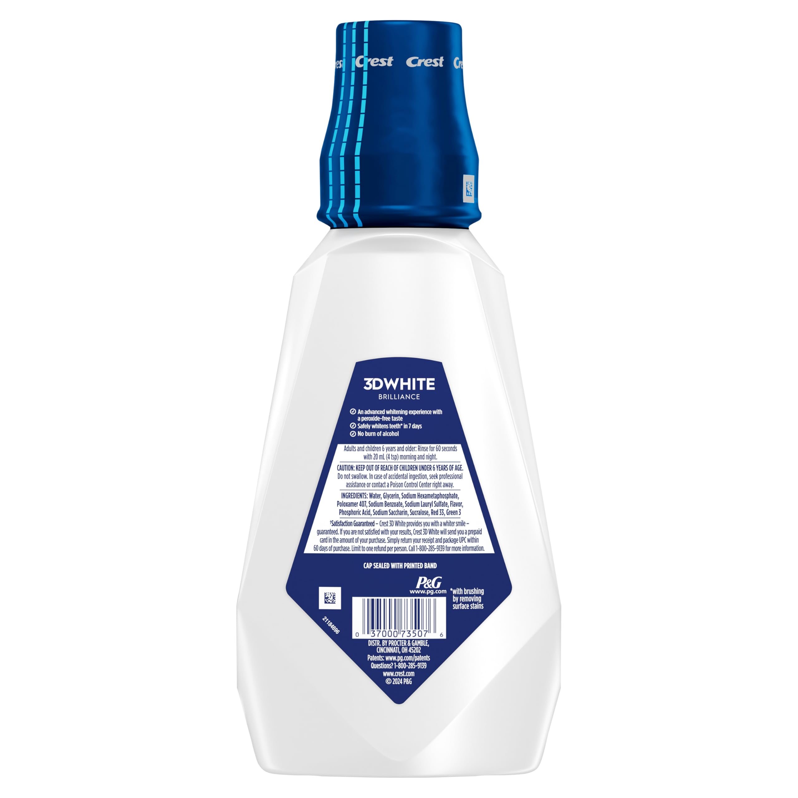 Crest 3D White Brilliance mouthwash after-brushing routine illustration