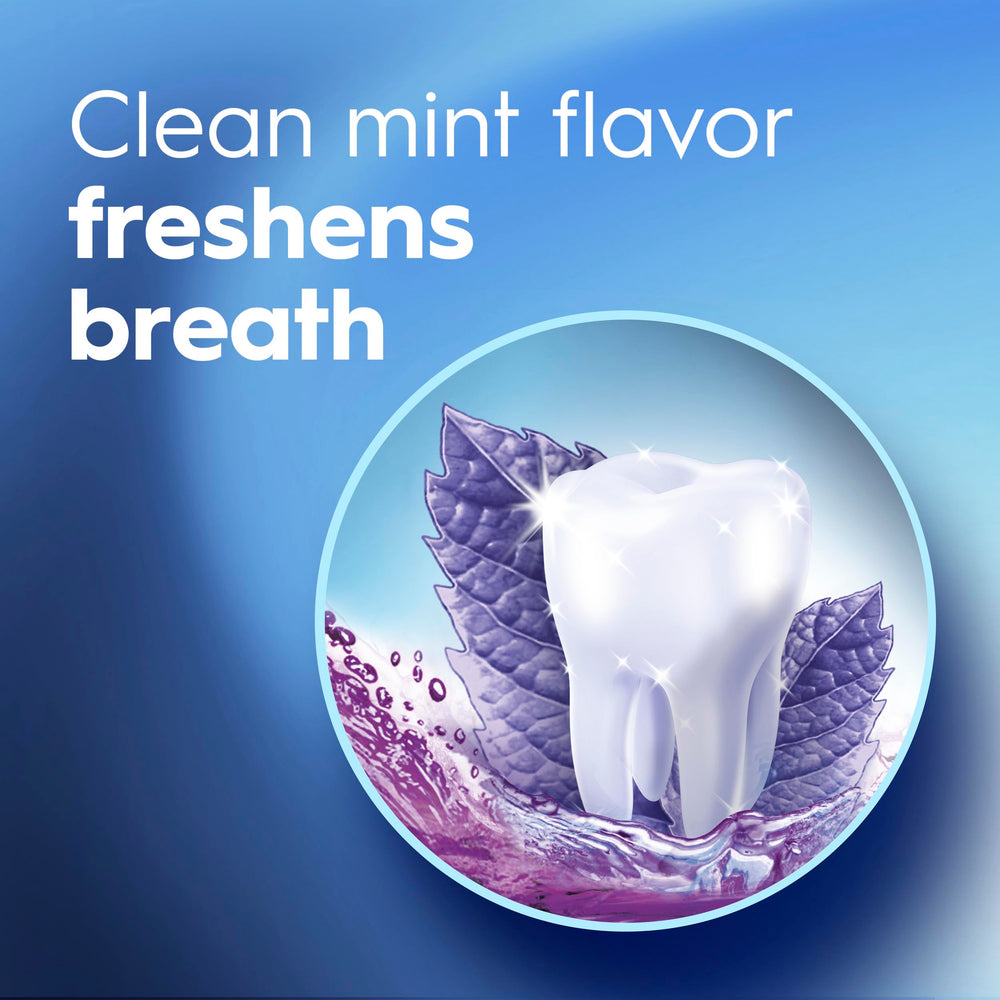 Crest 3D White Brilliance mouthwash cap close-up emphasizing easy-to-use cap
