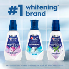 Crest 3D White Brilliance mouthwash in a family bathroom scene for daily use
