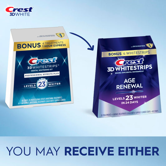 Crest 3D Whitestrips Age Renewal lower strip showing full-kit whitening coverage.