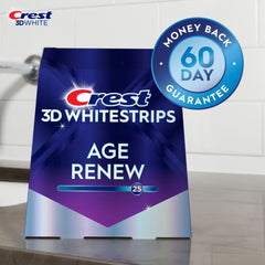 Crest 3D Whitestrips Age Renew upper lower strips applied to smile