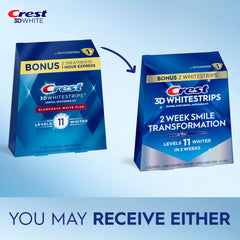 Crest 3D Whitestrips Glamorous White strip-on-teeth during wear for daily whitening.