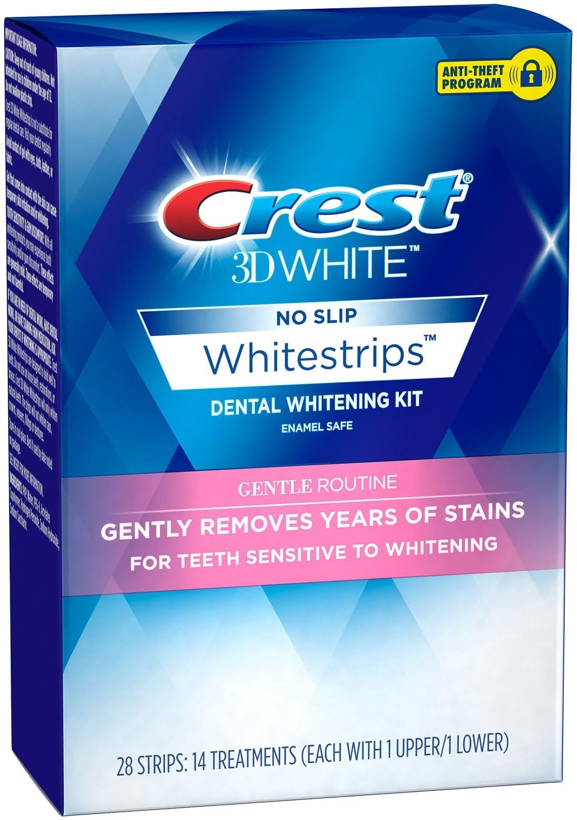 Crest 3D Whitestrips Sensitive ADA seal visible for trusted accreditation.