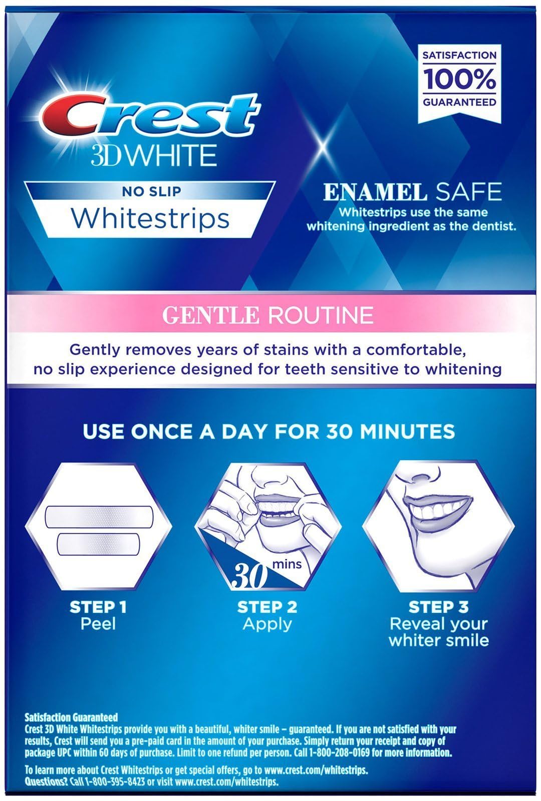 Crest 3D Whitestrips Sensitive bottom strip in use, comfortable fit.