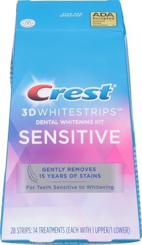 Crest 3D Whitestrips Sensitive strip pack, 28 strips for two weeks of whitening.