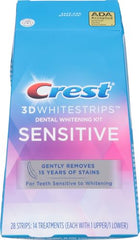Crest 3D Whitestrips Sensitive strip pack, 28 strips for two weeks of whitening.